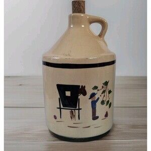 Alpine Pottery Roseville Ohio Jug Farm Amish Boy Picking Apples Tree 8.5"